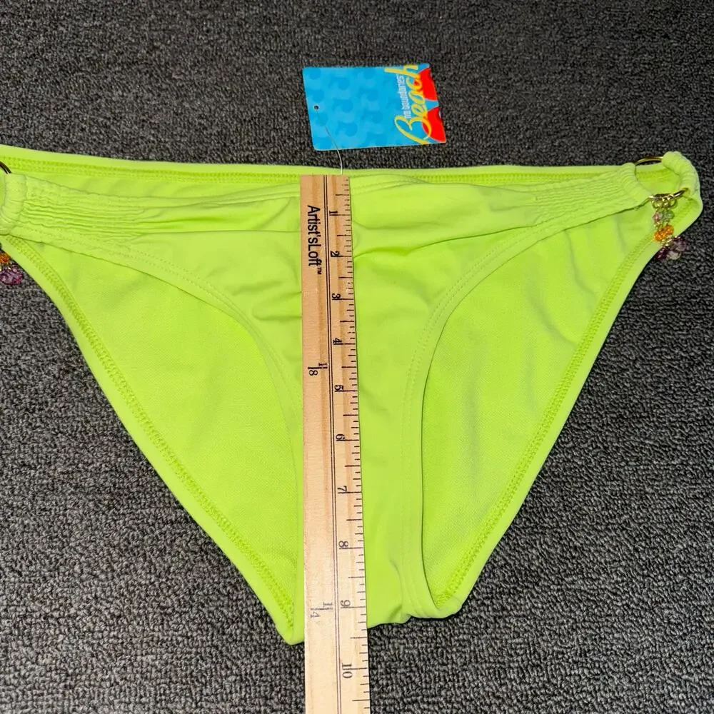No Boundaries Y2K Lime/Neon Green Bikini Bottom Boho Women's Size Large NWT